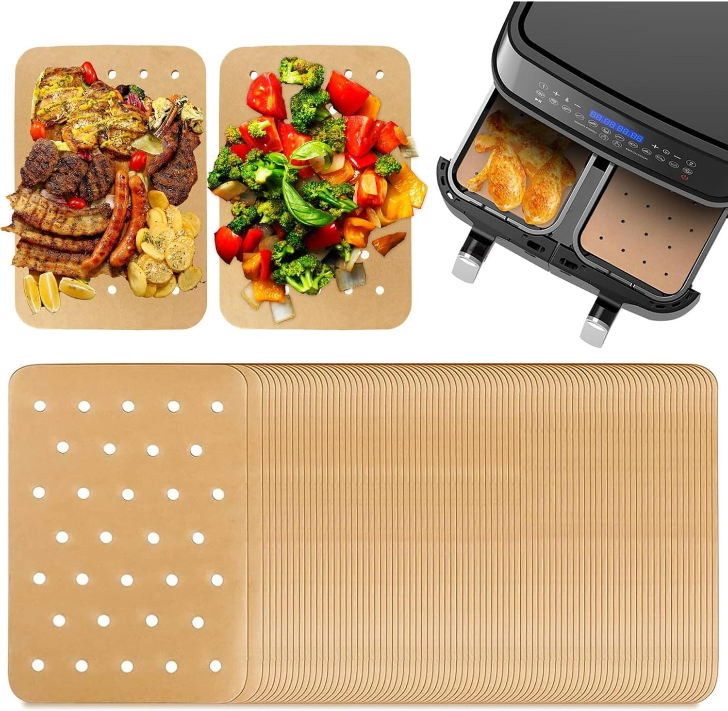 Air Fryer Liners for Ninja, 100 Piece Air Fryer Accessories for Ninja Foodi Dual Air Fryer Parchment Paper Liners,Double Basket,Non-Stick round Baking Paper for Ninja DZ201 Foodi 6-In-1 8-Qt image number 2