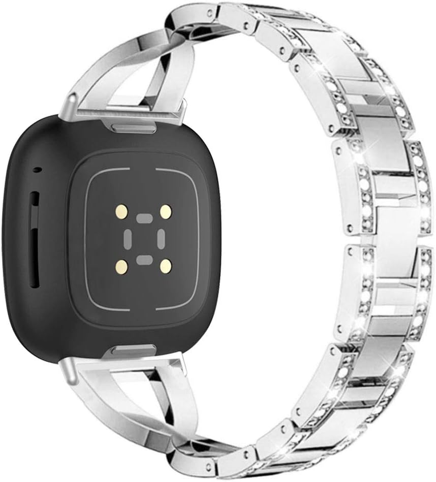Bling Band Compatible for Fitbit Versa 4 / Versa 3/ Fitbit Sense 2/ Sense Band, Women Metal Replacement Bracelet Jewelry Strap Wristband for Fitbit Versa 4/Versa 3 /Sense 2/Sense Smartwatch - Silver image number 4