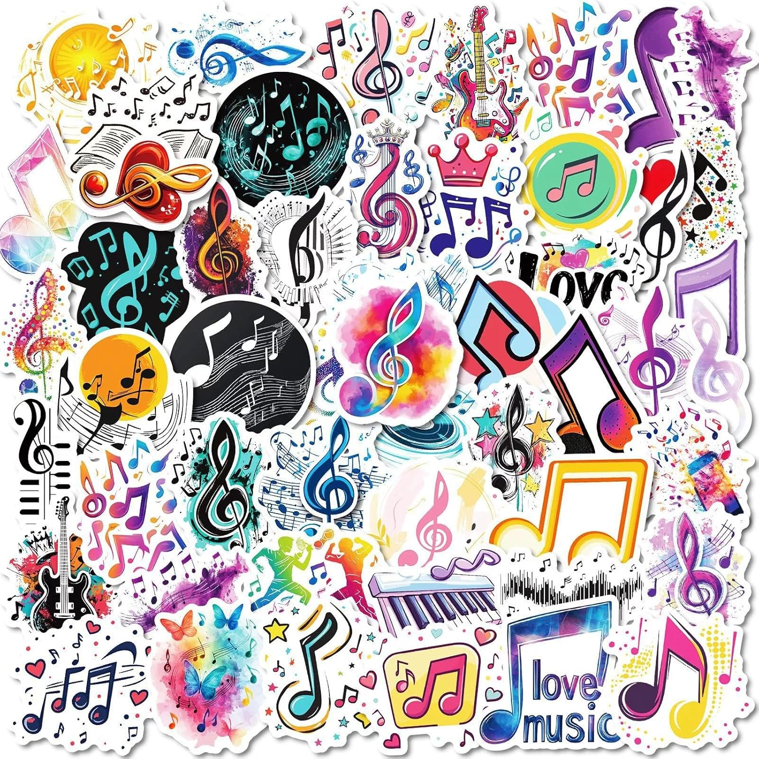 50 Pieces Musical Notes Stickers for Water Bottle|Vinyl Waterproof Sticker for Laptop Skateboard Phone Car Decals for Teens Adults for Party Favors Supplies Decor (Music Stickers) image number 3