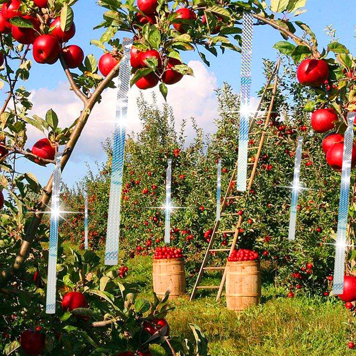 Folmywy Bird Scare Tape Double Sided Reflective Flashing Tape Ribbon Woodpecker Deterrent for House Deterrent Birds Pigeon Herons Away from Garden Farm Trees Orchard Crops image number 5