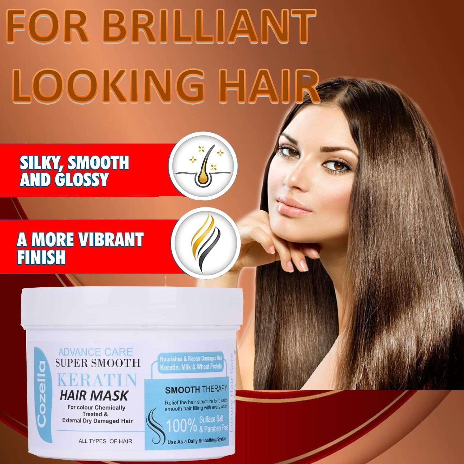 Cozella Advance Care Supre Smooth Keratin Hair Mask |For Colour Chemically Treated & External Dry Damaged Hair |Sulfate and Paraben Free| All Hair Types | 500ML image number 2