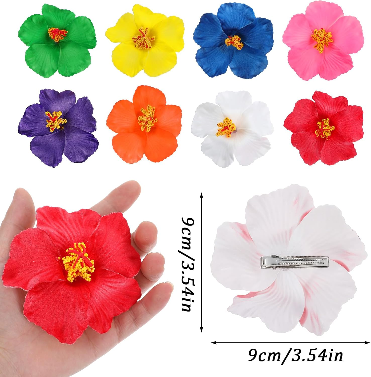 Elevatetech 8Pcs Hawaiian Flower Hair Clips for Women Plumeria Hair Clips Hibiscus Hair Clips Rose Hair Barrettes Hair Accessories for Vacation Beach Party, Boho Clips for Beach Party
