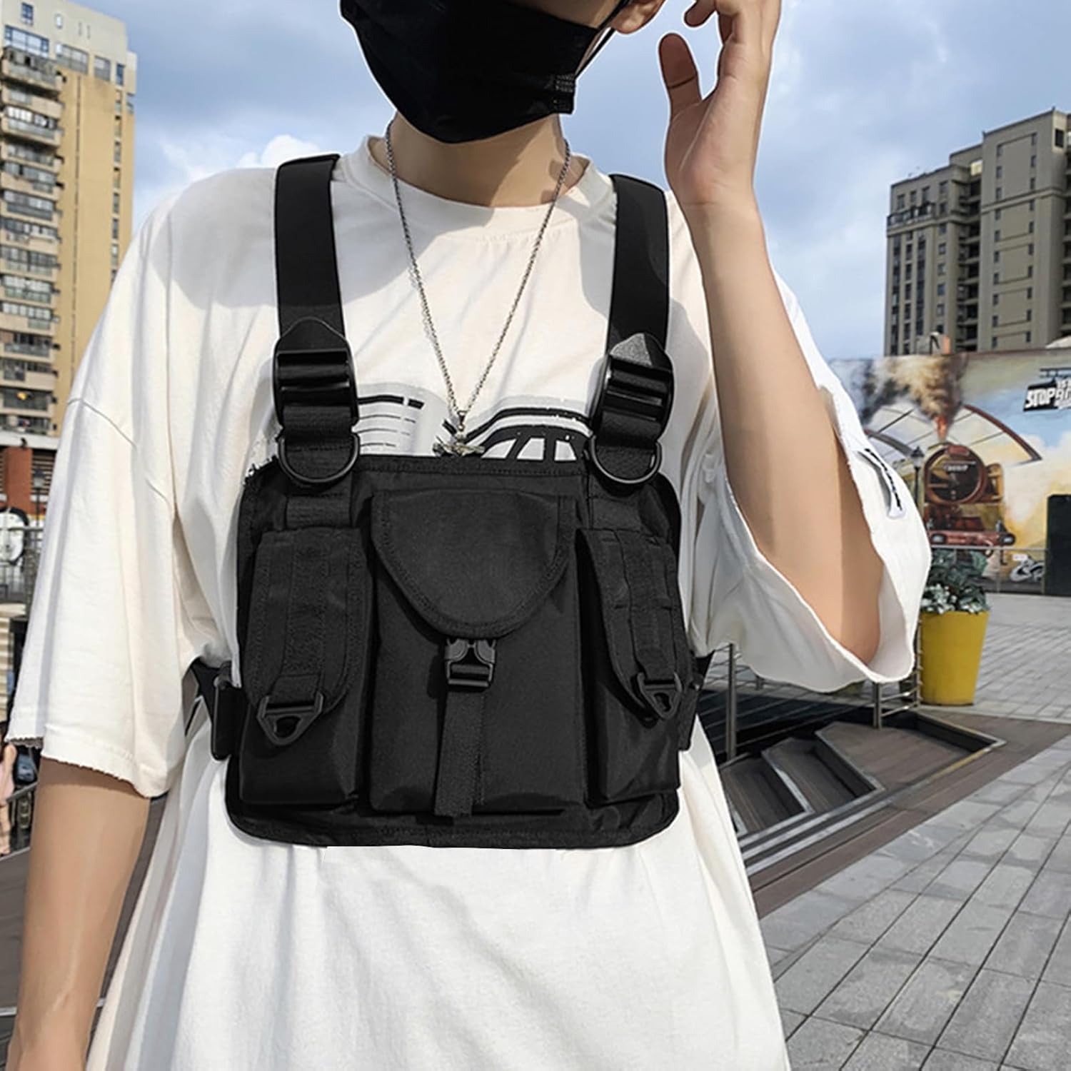 Chest Pack - Running Bag with Adjustable Shoulder Straps | Multiple Pocket Storage Organiser for Fishing, Training, Hiking, Cycling, Lightweight Waterproof Chest Rig for Men Women Outdoor image number 6