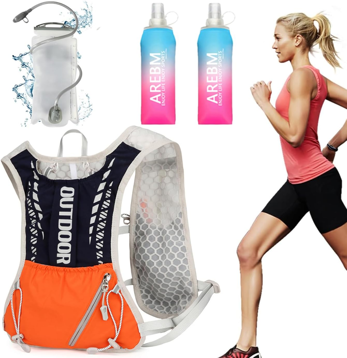 Outdoor Hydration Vest, Water Flow Backpack (Including 1.5L Water Bag and 2 500Ml Soft Water Bottles), Suitable for Off-Road, Cycling, Jogging, Fitness, Travel, Mountaineering, Sports Equipment image number 3
