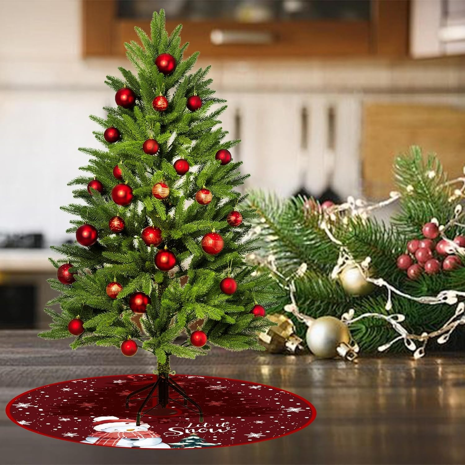 Easter Day Tree Skirt Independence Day 36 Inch Reversible Easter Double Sided Print Mat Christmas Party Supplies for Home Tabletop Trees Holiday Decoration (15 Inch Fall/Christmas) image number 1