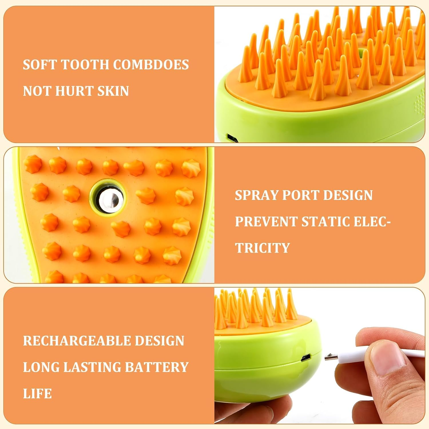Spray Cat Brush, 3-In-1 Cat Steam Brush with Water Tank Steam Cat Brush, USB Rechargeable Cat Steam Brush High Efficiency Cat Steamer Brush for Removing Pet Tangled Loose Fur ... (Green) image number 2