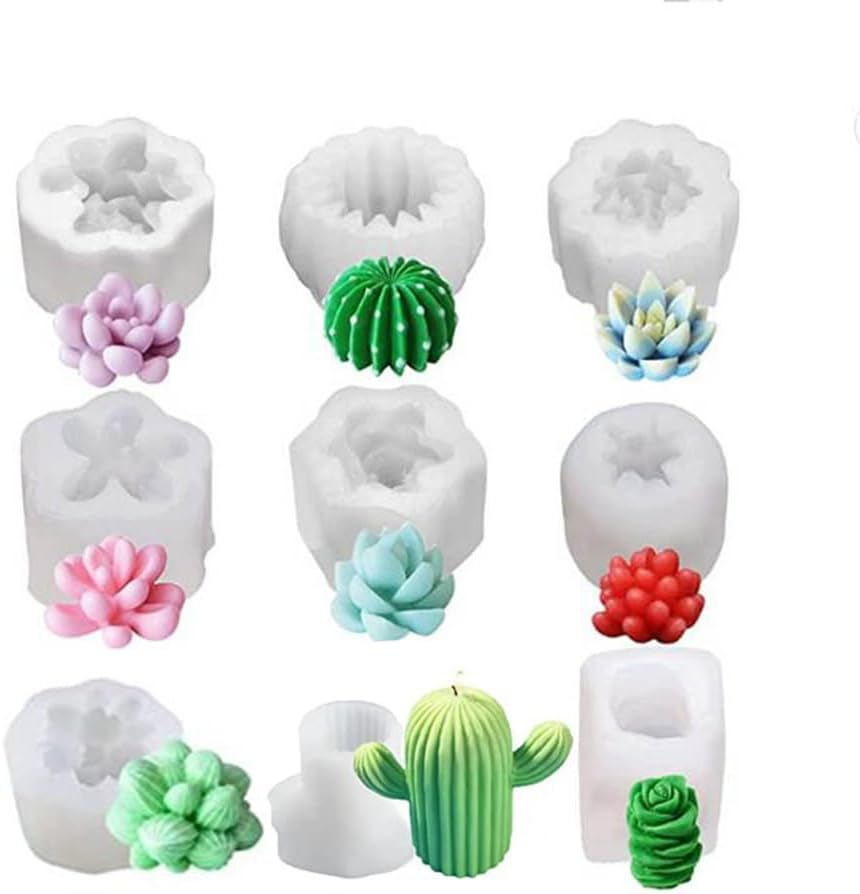 Moldes Para Velas De Silicona, 9 Piezas Moldes De Velas 3D Para Plantas, Moldes De Silicona Para Velas De Cactus Y Suculenta,Fundici&oacute;n De Resina, Molde De Jab&oacute;n Para Pasteles Y Postres image number 4