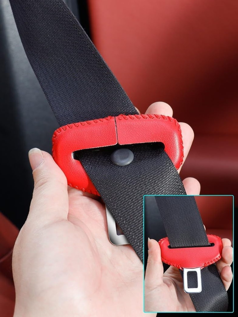 Universal Car Seat Belt Buckle Cover Leather Seatbelt Clip Protector Decoration Accessories for Most Vehicles (Red, 2PCS) image number 4