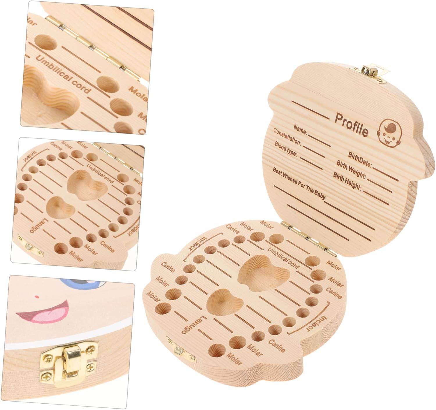 Baby Tooth Storage Box Colorful Cartoon Infant Keepsake Case Wooden Tooth Organizer for Newborn Boys Toddler image number 5