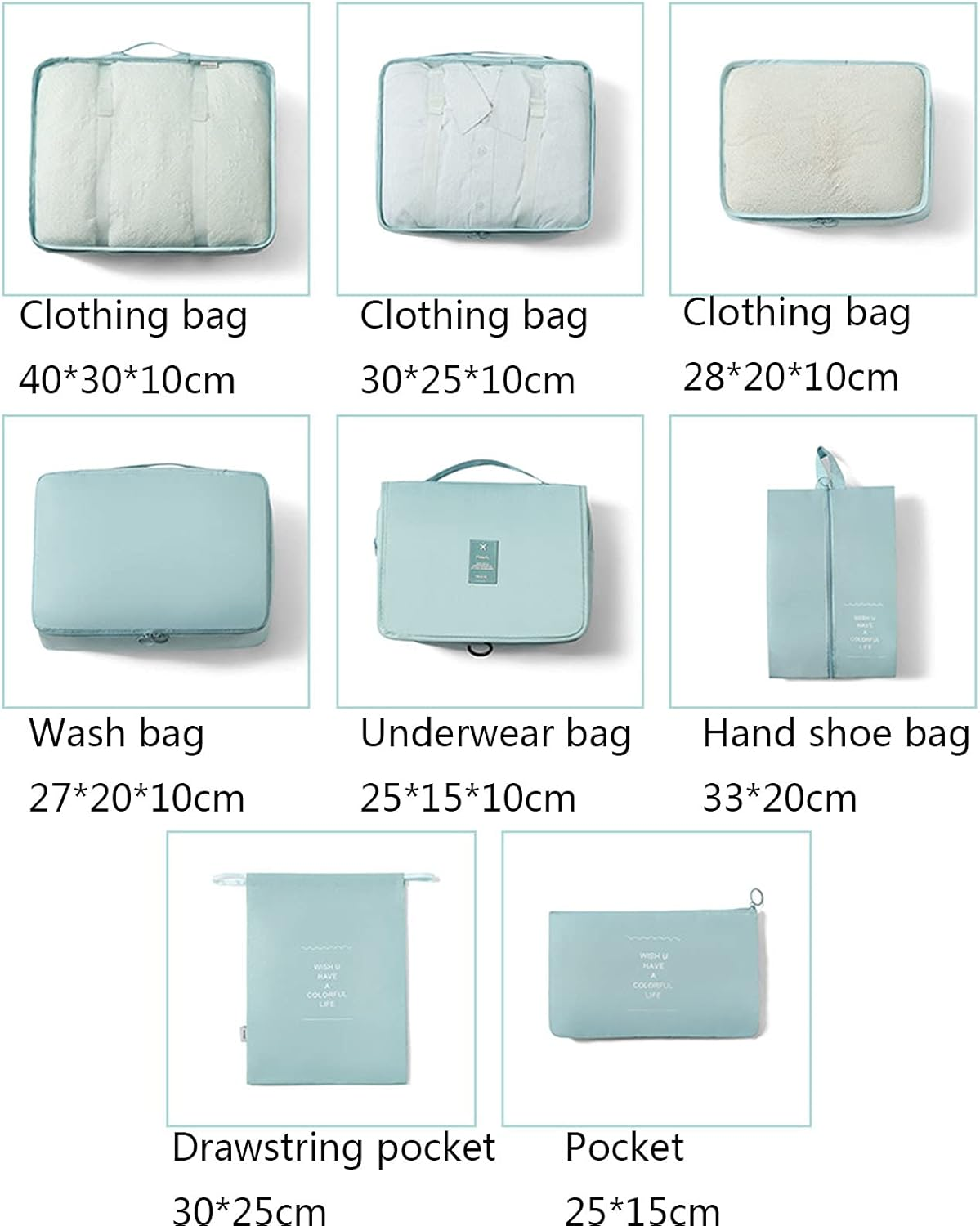 OEIPSMK Packing Cubes for Travel 8 Set Packing Cubes, Travel Luggage Organizers Waterproof Clothing Finishing Storage Bag with Laundry Bag & Shoe Bag for Clothing Cosmetics,White image number 1