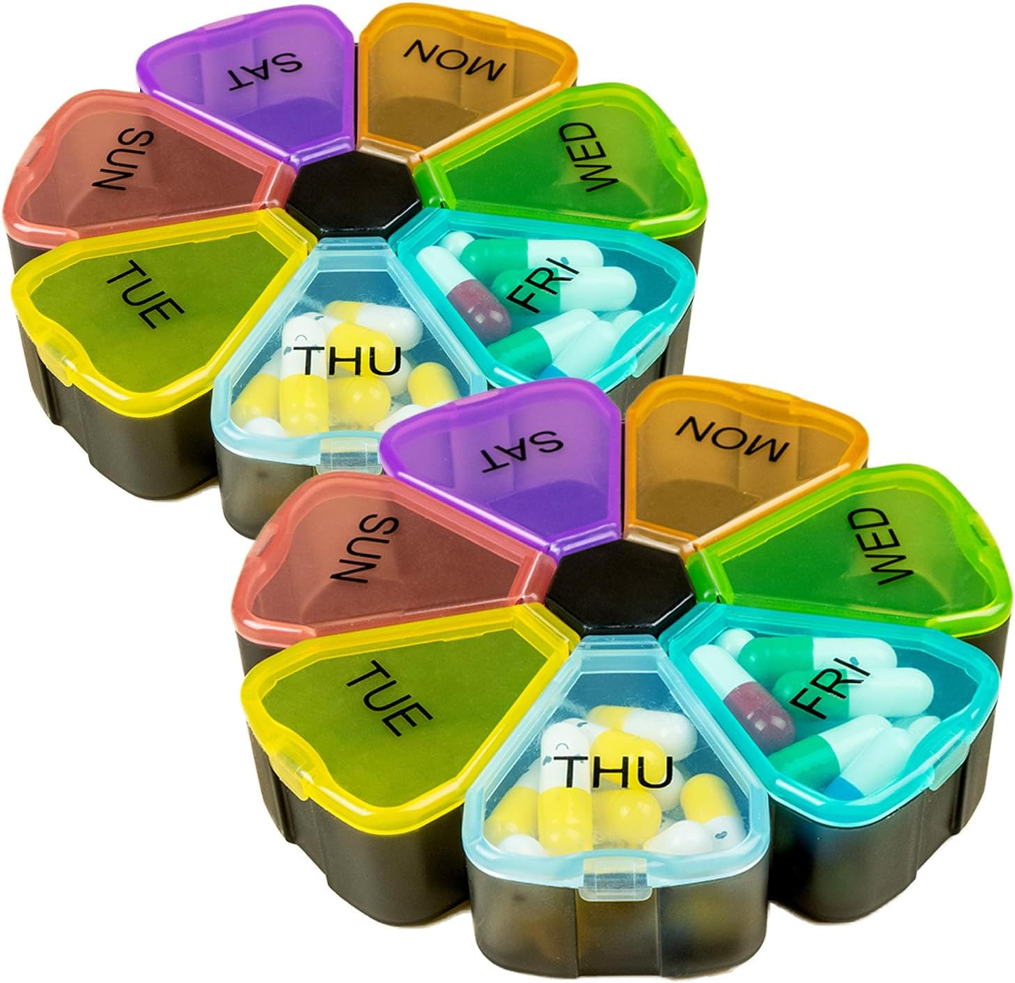 2 Pack 7 Day Portable Pill Box with Large Compartment, Weekly Pill Box Organizer Easy to Open, Travel 7 Day Pill Box Case, Pillbox Dispenser Reminder Containers for Vitamins Fish Oil Medication (White)