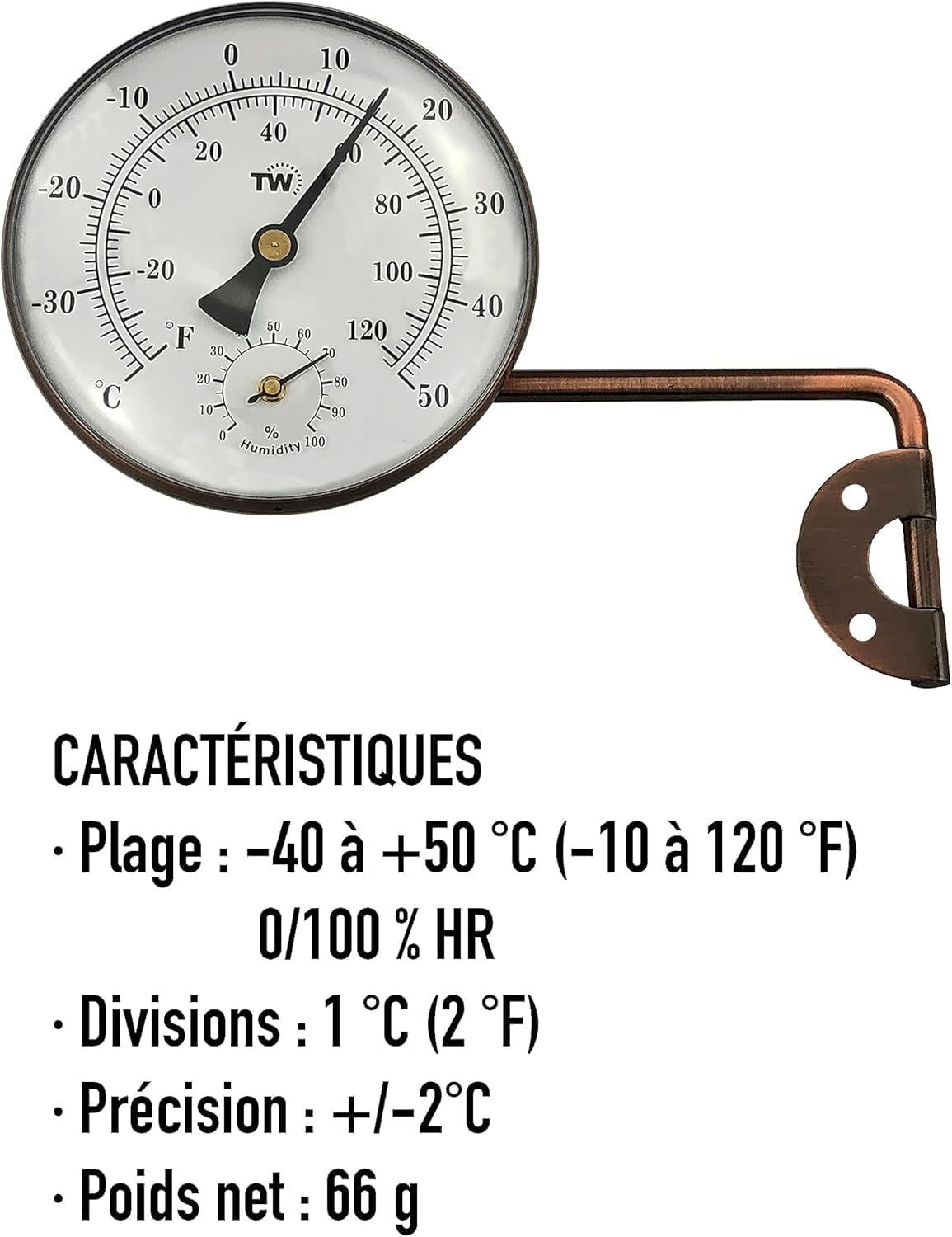 Brass Outdoor Thermometer Hygrometer with Stylish Dial Design - Garden Thermometer Suitable for outside Temperature and Humidity Meter Gauge Wall Greenhouse Garage Swinging Arm for Easy Positioning image number 4