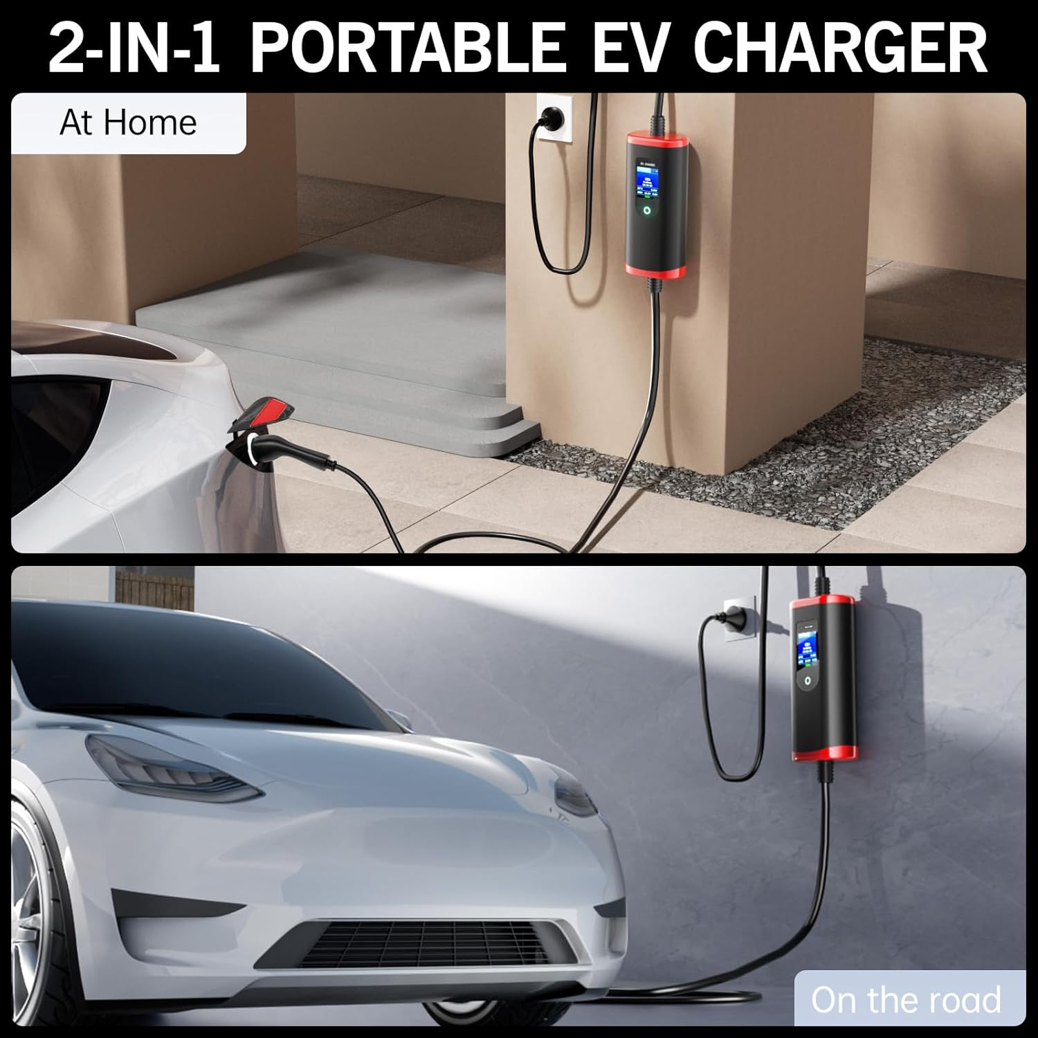 7JI EV Charger Type 2 3.5 Kw 5M 10-15A Adapter Portable EV Chargers Polymer Materials Cable with Australian 15 a Plug|10A Adapter, Adjustable Current Compatible with Tesla, BYD and Other PHEV/BEV/EV