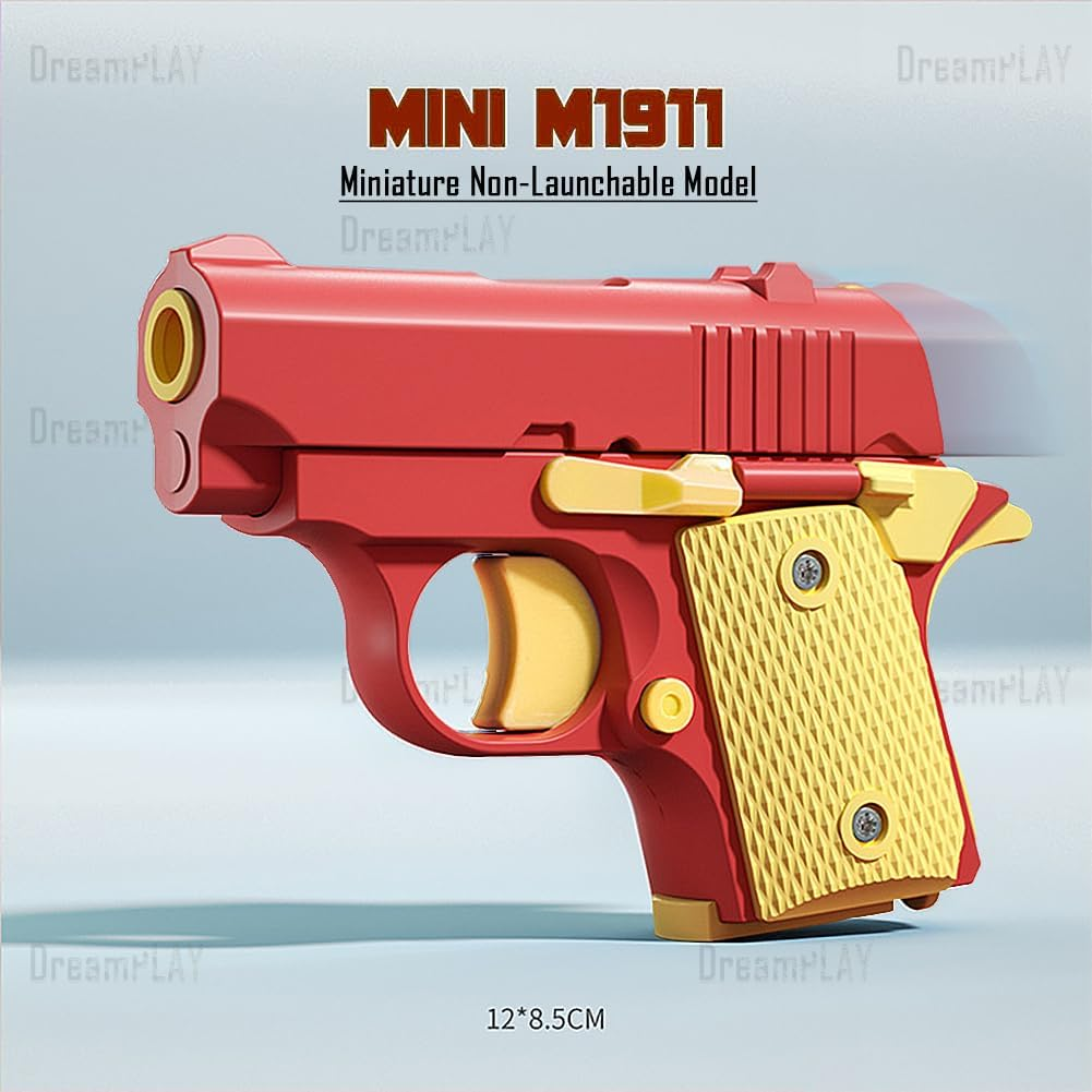 Dreamplay Fidget Toy Gun Set, 2Pcs 3D Plastic Mini 1911 Fidget Gun Knife Toy Adults Slider, Gravity Gun Toy Nice Gifts for Kids Adults Suitable for Relieving ADHD, Anxiety (Red Luminous) image number 4