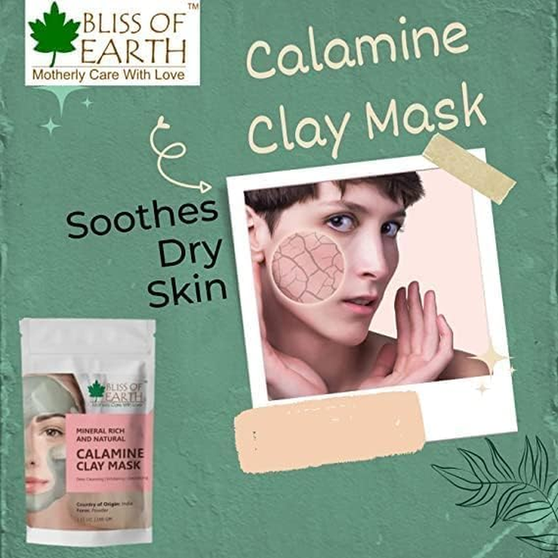 Bliss of Earth Calamine Clay Powder Great for Skin Care, Face Pack 100Gm image number 2
