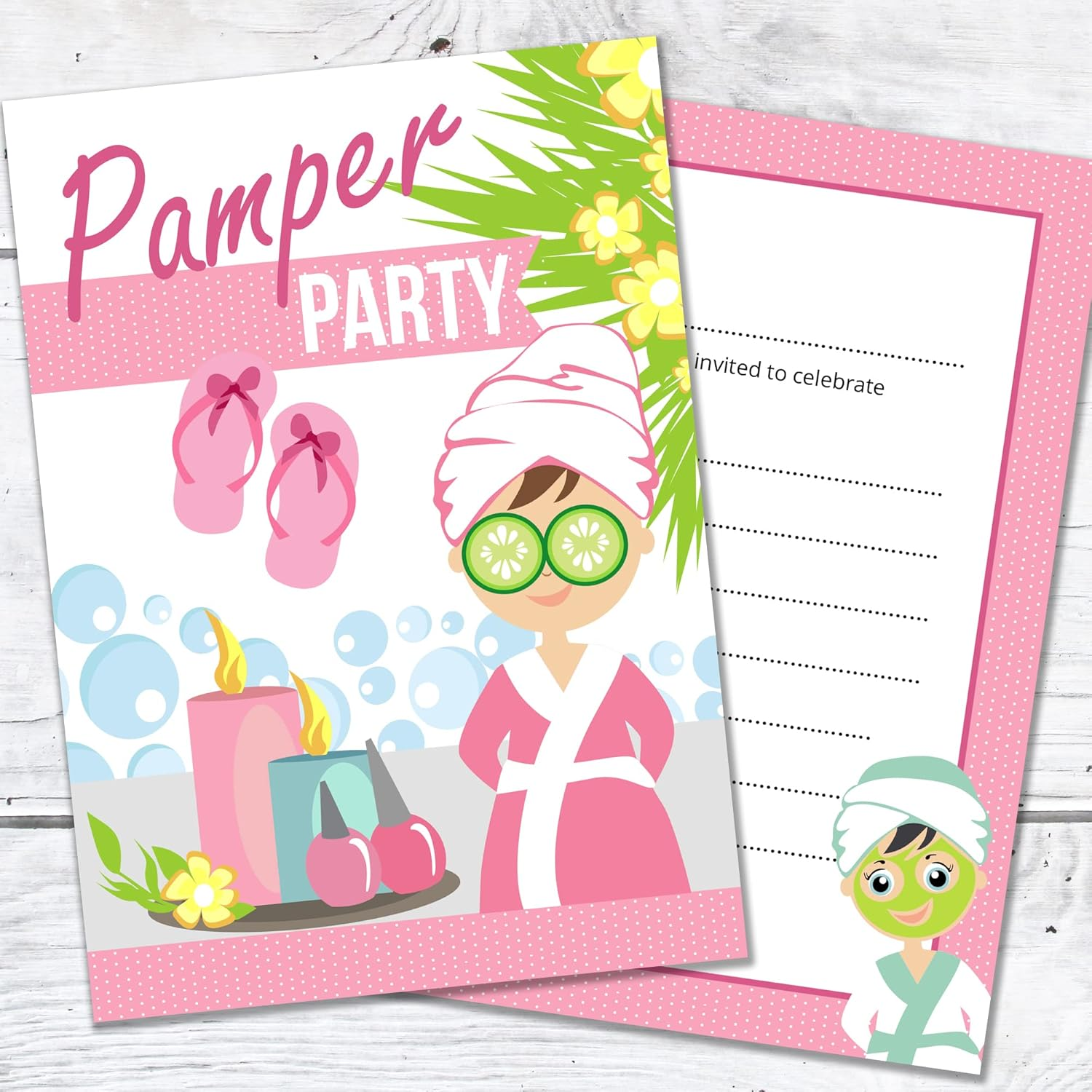 Olivia Samuel 20 X Pamper Party Invites from A6 Double Sided Cards with Envelopes image number 4