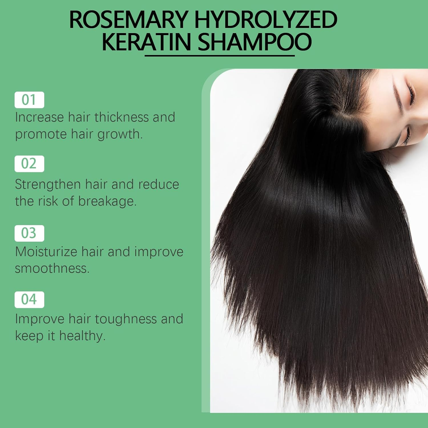 Rosemary Hydrolyzed Keratin Shampoo, Rosemary Leaf Oil Shampoo, Natural Thickening & Strengthening Sham-Poo, Soft and Fluffy for Men and Women Cleansing Conditioner (1Pcs) - 1Pcs image number 2
