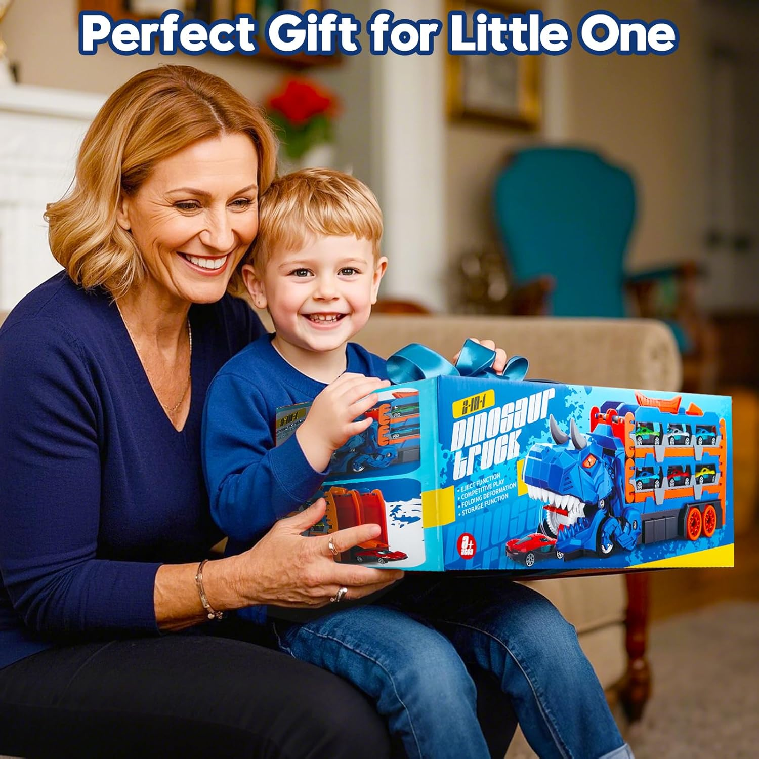 Car Toys for 3 4 5 6 Years Old Boys,Dinosaur Transporter Truck with 5-FT Race and 12 Die-Cast Cars,Toddler Dino Educational Toys for Kids 3-5 6-8 Year Old Boys Girls Birthday Gifts image number 5