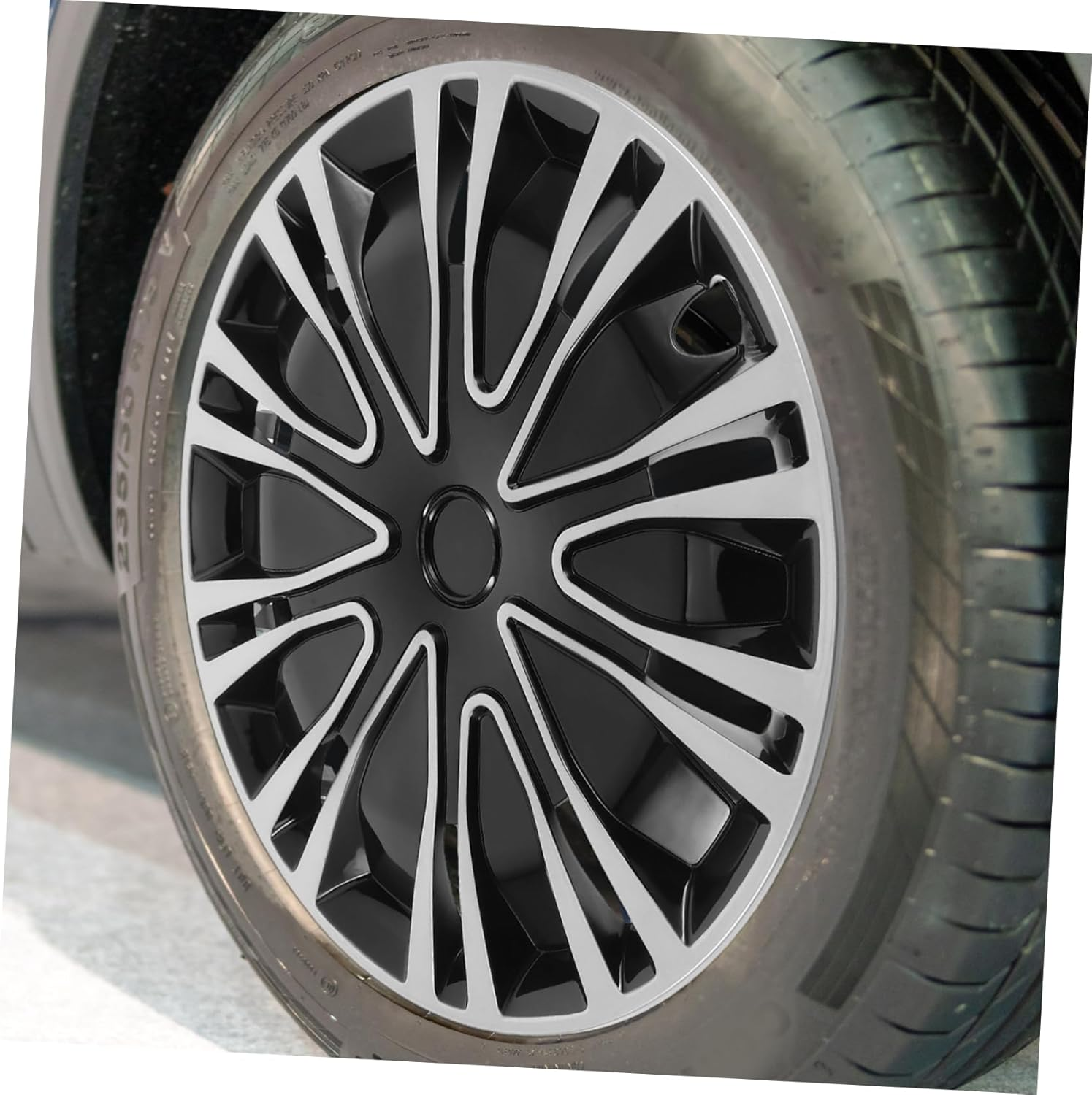 SOPOTUTU Automotive Wheel Hub Covers 18.3-Inch Silver Black Decorative Hubcaps Replacement for Steel Rims Universal Car Wheel Caps Accessories image number 3