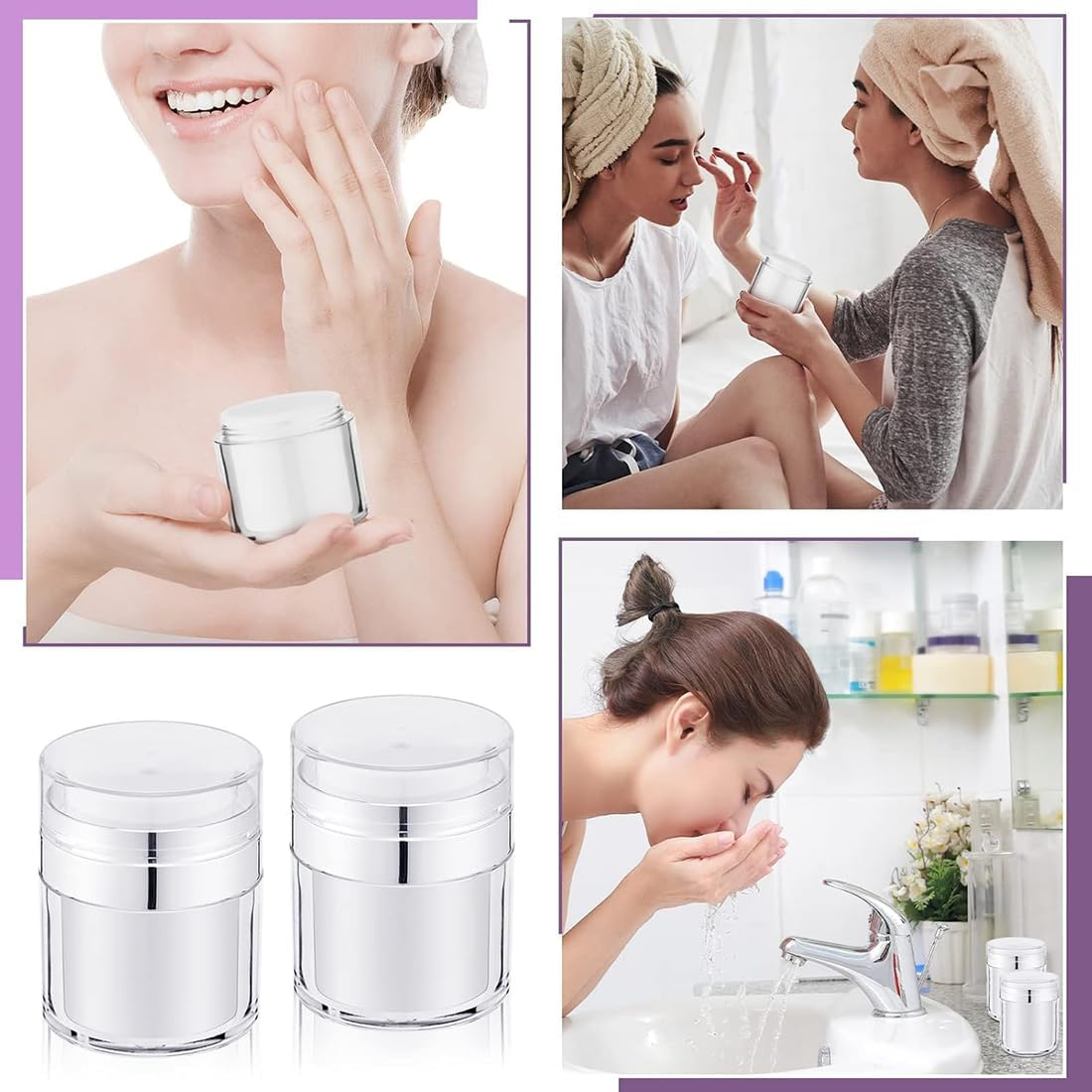 2 Pack 1Oz Airless Pump Jars, Empty Acrylic Makeup Cosmetic Jar Containers with Pump, Refillable Pump Dispenser Moisturizer Dispenser Travel Containers Portable Lotion Cream Jars(White) image number 5