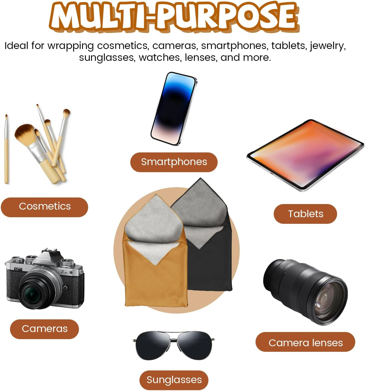 Diakey 2 Pieces Magic Fabric Self Adhesive Makeup Bag 55X55Cm Scratch Resistant Lens Camera Packaging Cosmetic Bag Organizer Open Flat for Travel Toiletry, Black/Khaki image number 1