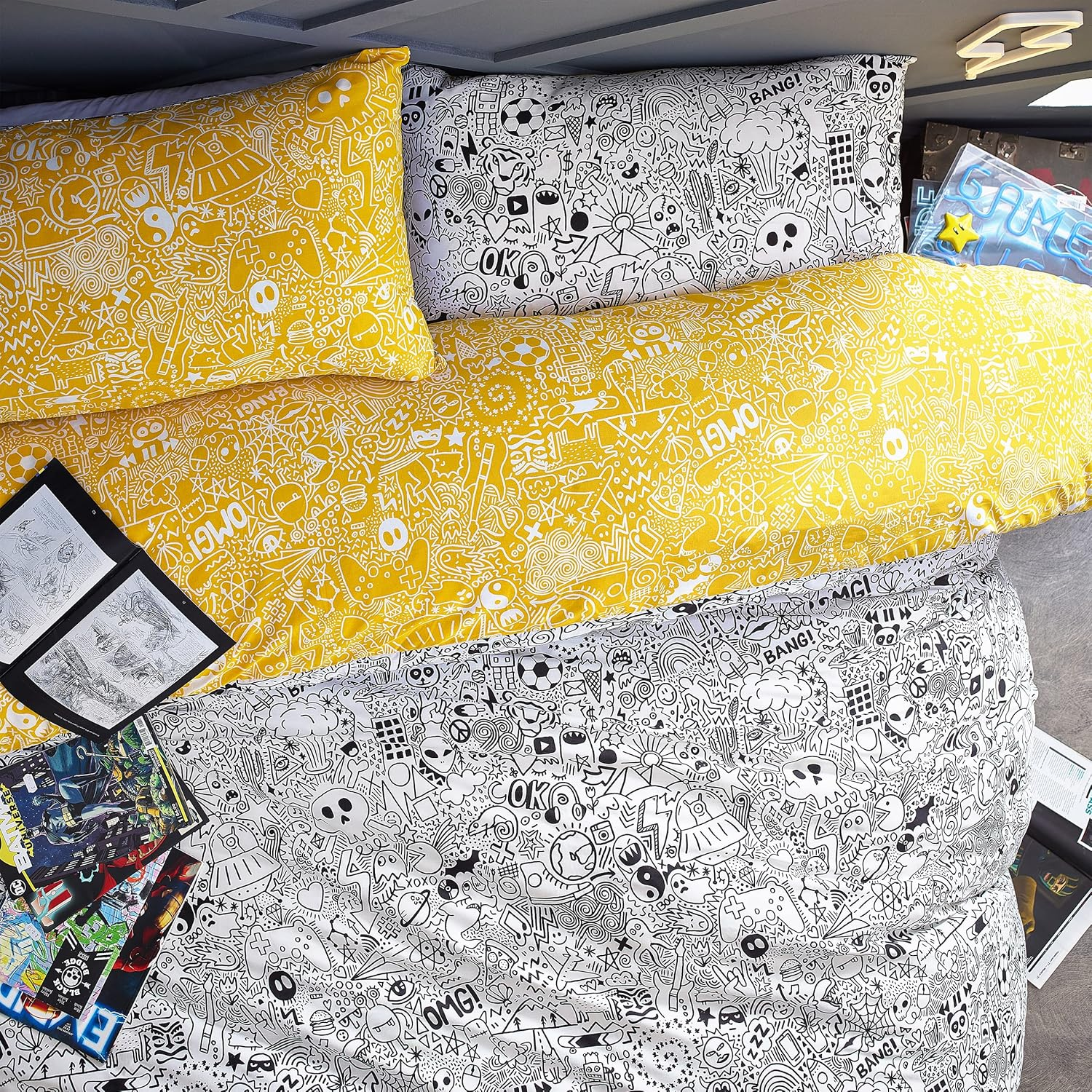 Style Lab Doodles Duvet Cover Set, White/Black, Double image number 3