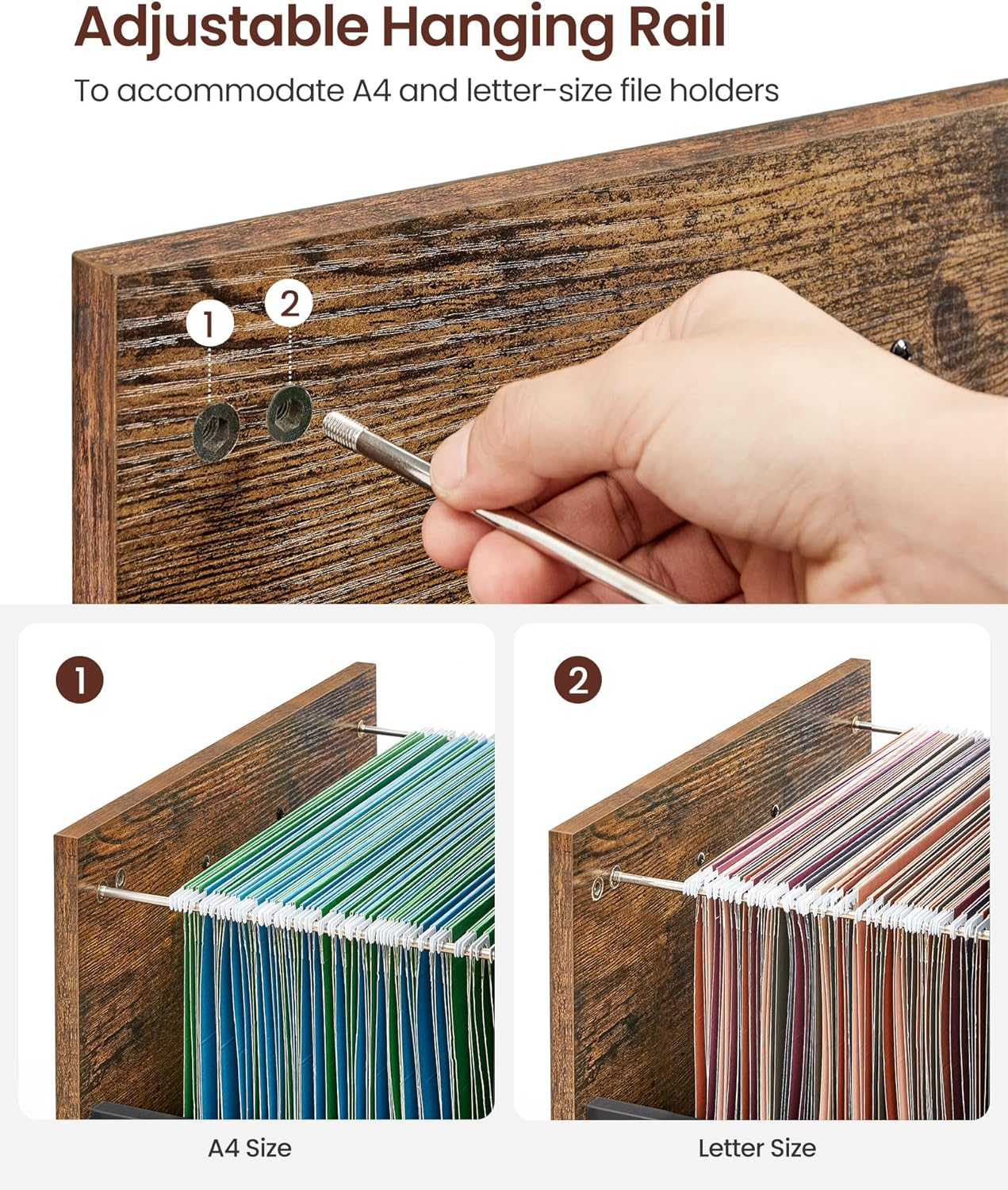 VASAGLE File Cabinet, Mobile Filing Cabinet with Wheels, 2 Drawers, Open Shelf, for A4, Letter Size, Hanging File Folders, Rustic Brown and Black UOFC71X, 17.3&rdquo;D X 16.5&rdquo;W X 26.2&rdquo;H