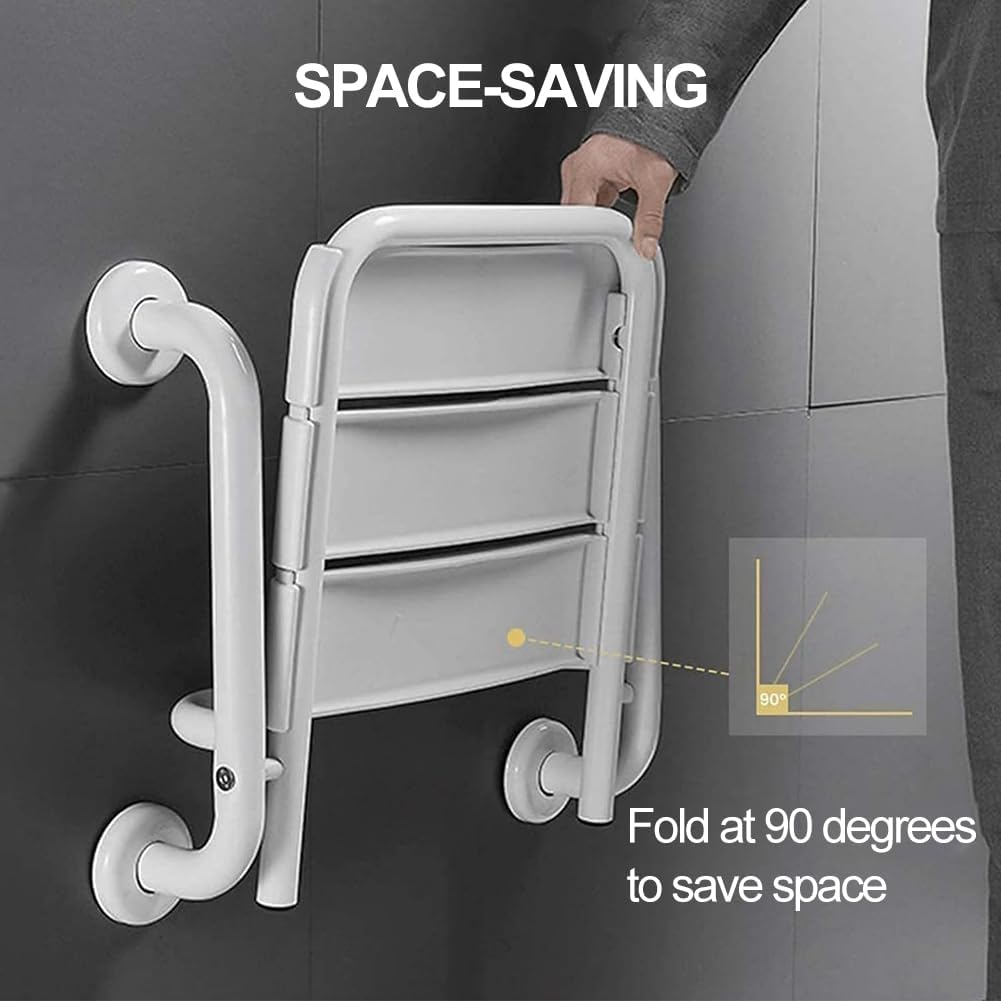 Xoxomeg Folding Shower Seat Wall Mounted, Stainless Steel Folding Shower Stool Non-Slip Wall Mounted Chair for Aid Old Man Shower in Bathroom Folding Shower Non-Slip Chair with Armrest image number 3