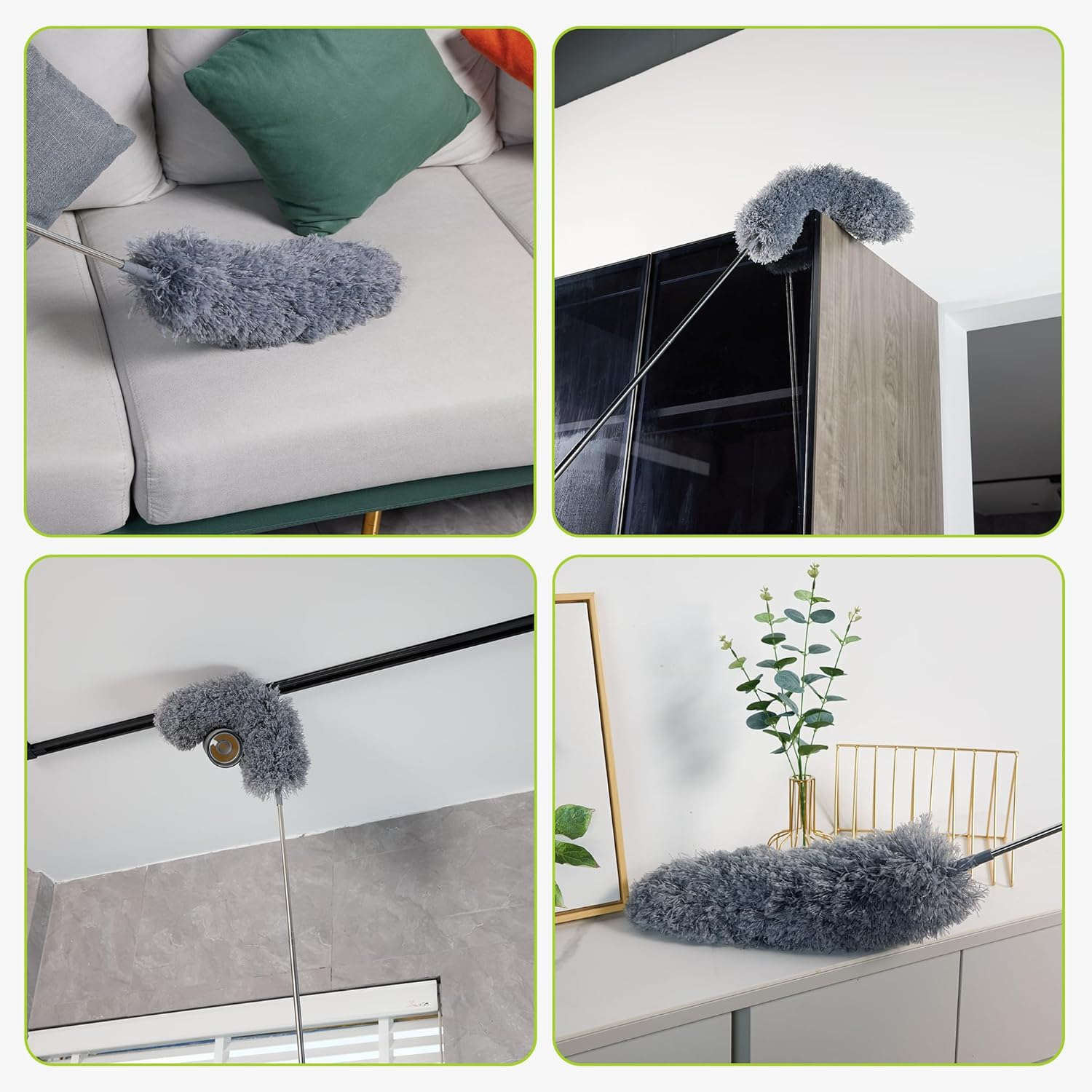 IVYROLL Duster with Extension Pole for Cleaning (2 Microfiber Heads Kit), 100" Long Feather Duster for High Ceilings with Washable Head, Cleaning Supplies for Housekeeping, Ceiling Fan, Furniture - Set C: Gap Duster  Replacement image number 5
