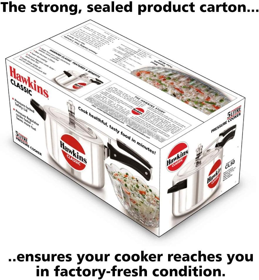 Hawkins Classic Aluminum Pressure Cooker, 5 L, Silver image number 1