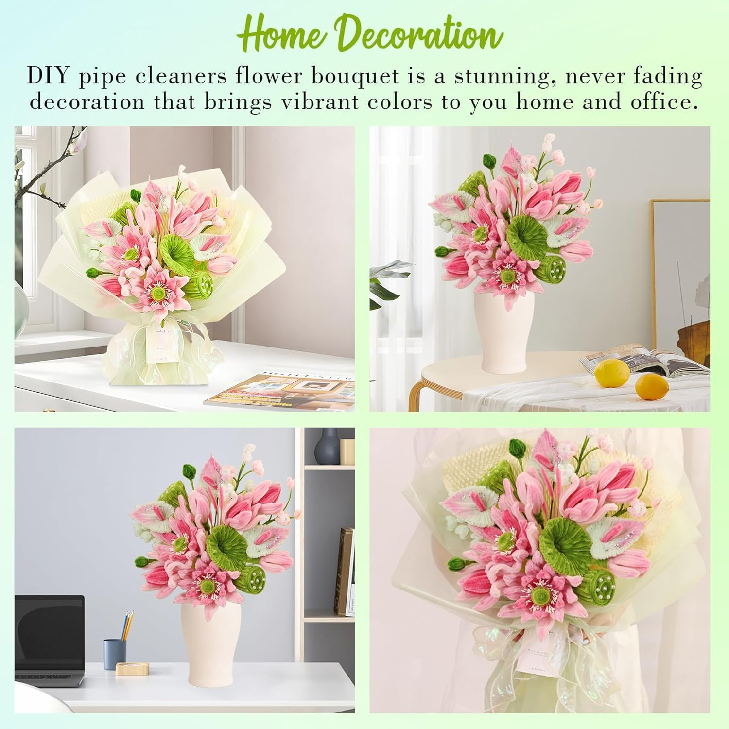 Pipe Cleaners Craft - Pipe Cleaners Flowers, Pipe Cleaner Flower Kit, DIY Pipe Cleaners Flower Bouquet Craft Supply Kit for Art Project Activity, Birthday Anniversaries Gifts