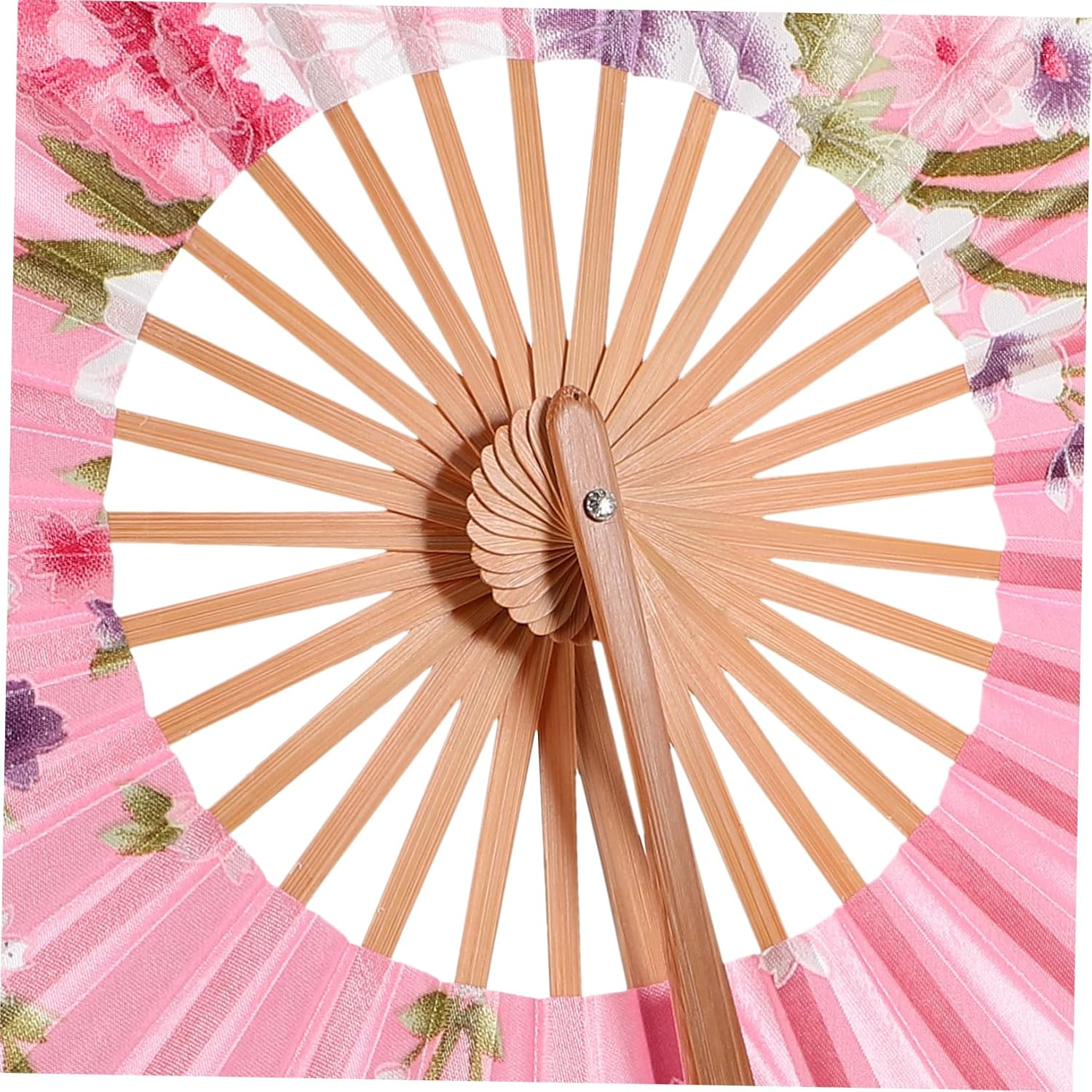 Amosfun 4Pcs Chinese Japanese round Folding Fan Handheld Vintage Bamboo Hand Fan for Women Wedding Party