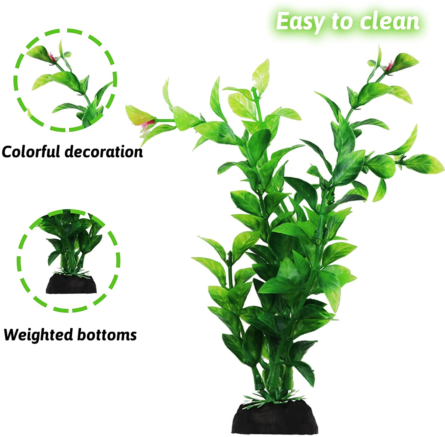 Pietypet Fish Tank Accessories Green Plants, 10Pcs Green Fish Tank Decorations, Aquarium Decor Plastic Plants image number 3