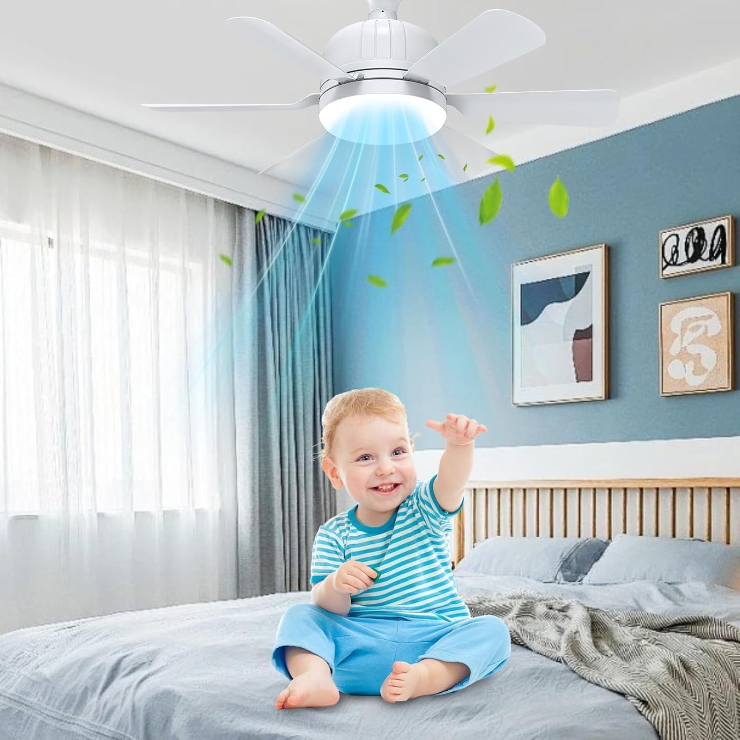 Fan Light Ceiling Fan 18-In Ceiling Fans Ideal for Bedroom Kitchen Dining Room and Living Room Balcony Garage Restaurant Shop Indoor