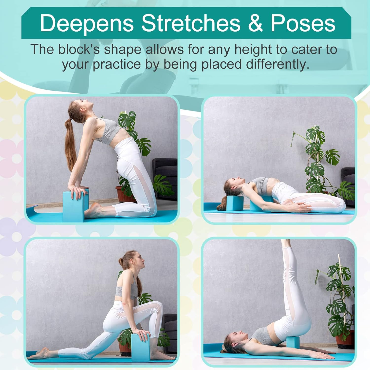 18 Pcs Yoga Block and Yoga Strap Set EVA Foam Yoga Blocks 9 X 6 X 3 Inches Non Slip Yoga Brick 8 Ft Yoga Straps for Stretching D Ring Strap for Yoga Pilates Fitness Workout Exercise image number 3