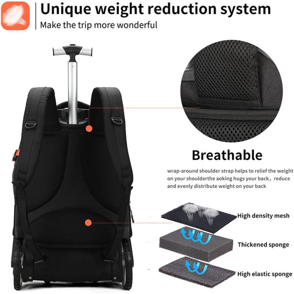 Waterproof Backpack School Bags with Wheels, Travel-Friendly Large Rolling Laptop Backpack for Men Women, Freewheel Carry on Luggage Business Bag, Compact Trolley Suitcase Fit 17 Inch Notebook image number 3