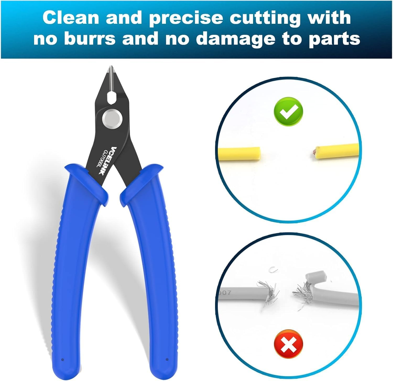 VCELINK Small Wire Cutter Spring-Loaded GJ706BL, Precision Flush Cutter Pliers Diagonal Cutters for Electronics, Jewelry Making, Model Craft and 3D Printer, 5-Inch image number 6