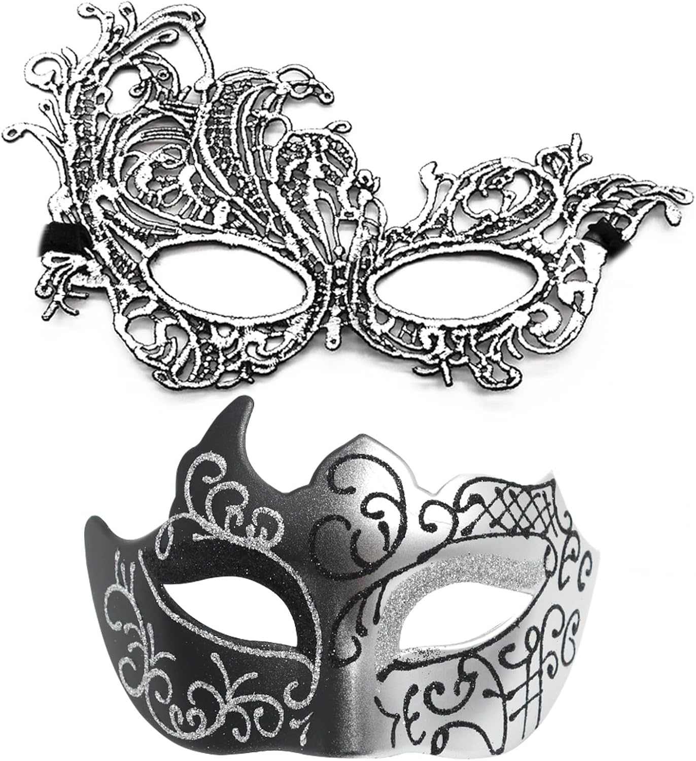 Masquerade Mask for Couples Lace Eye Mask Venetian Carnival Halloween Mask Party Ball Prom Mask Costume Mardi Gras 2Pack - Black And Red image number 6