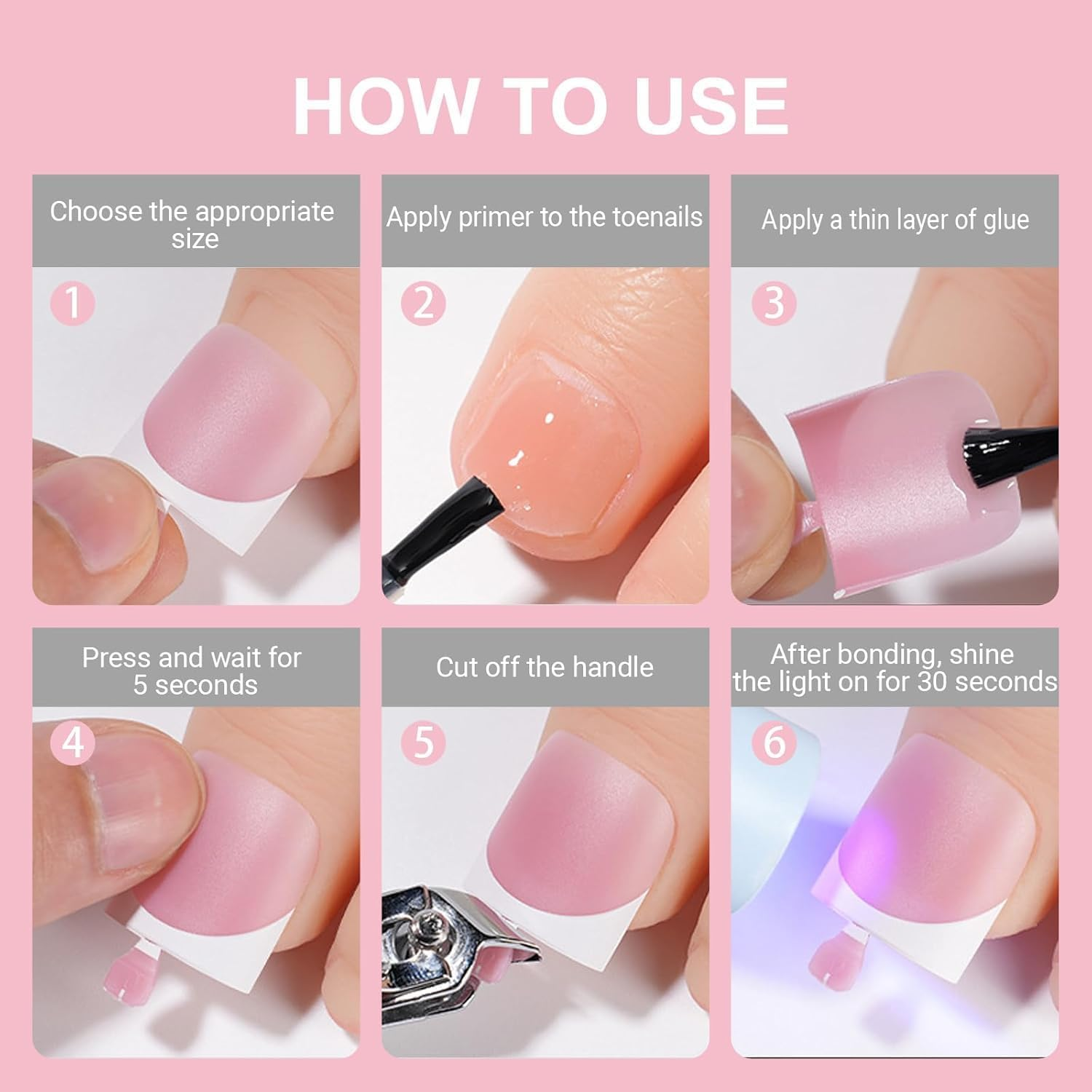 Toe Nail Tips Press on French Fake Short Toe Tips, 150Pcs Tip Toe Nail Press Ons, Square round Acrylic Press on Toenails, 15 Sizes French Wearable Full Cover Fake Toenails(Berry Pink) image number 2