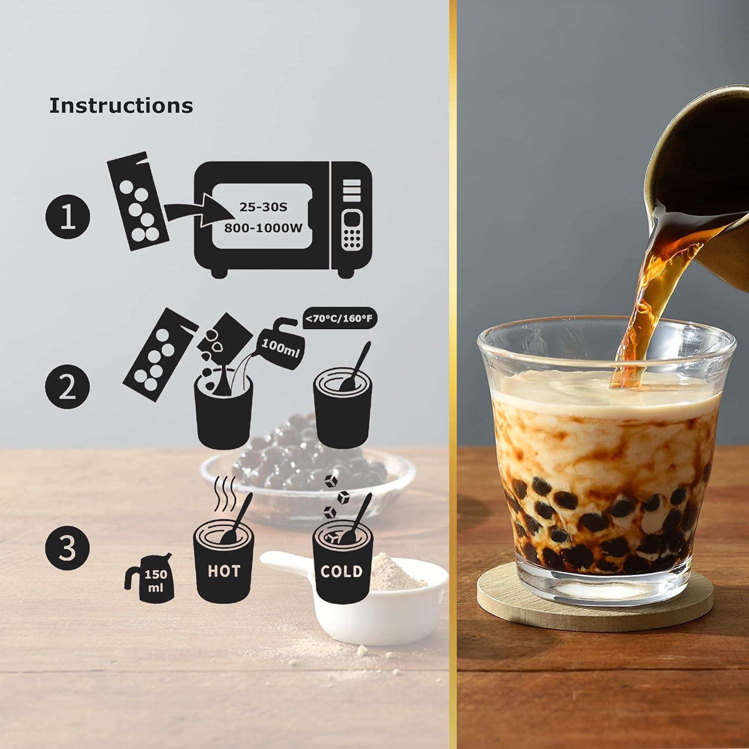 OKTEA Bubble Pearl Milk Tea with Brown Sugar Kit - Assam Blend, Slow-Roasted Brown Sugar, New Zealand Milk, Preservative-Free Tapioca, Serve Hot or Iced - Single Pack of 5 Servings image number 2