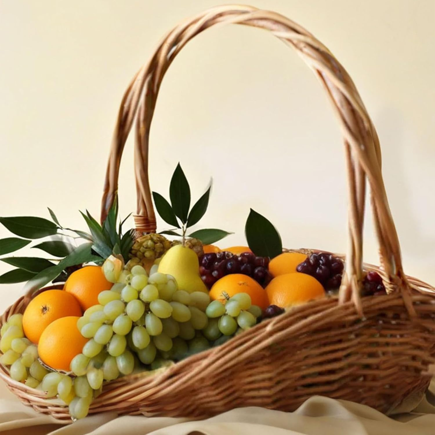 Kitchen Fruit Basket | Wicker Rattan Basket with Handle - Large Storage Organizer Food Containers, Floral Arrangements Home Decor Wedding Decor for Picnic Beach image number 4