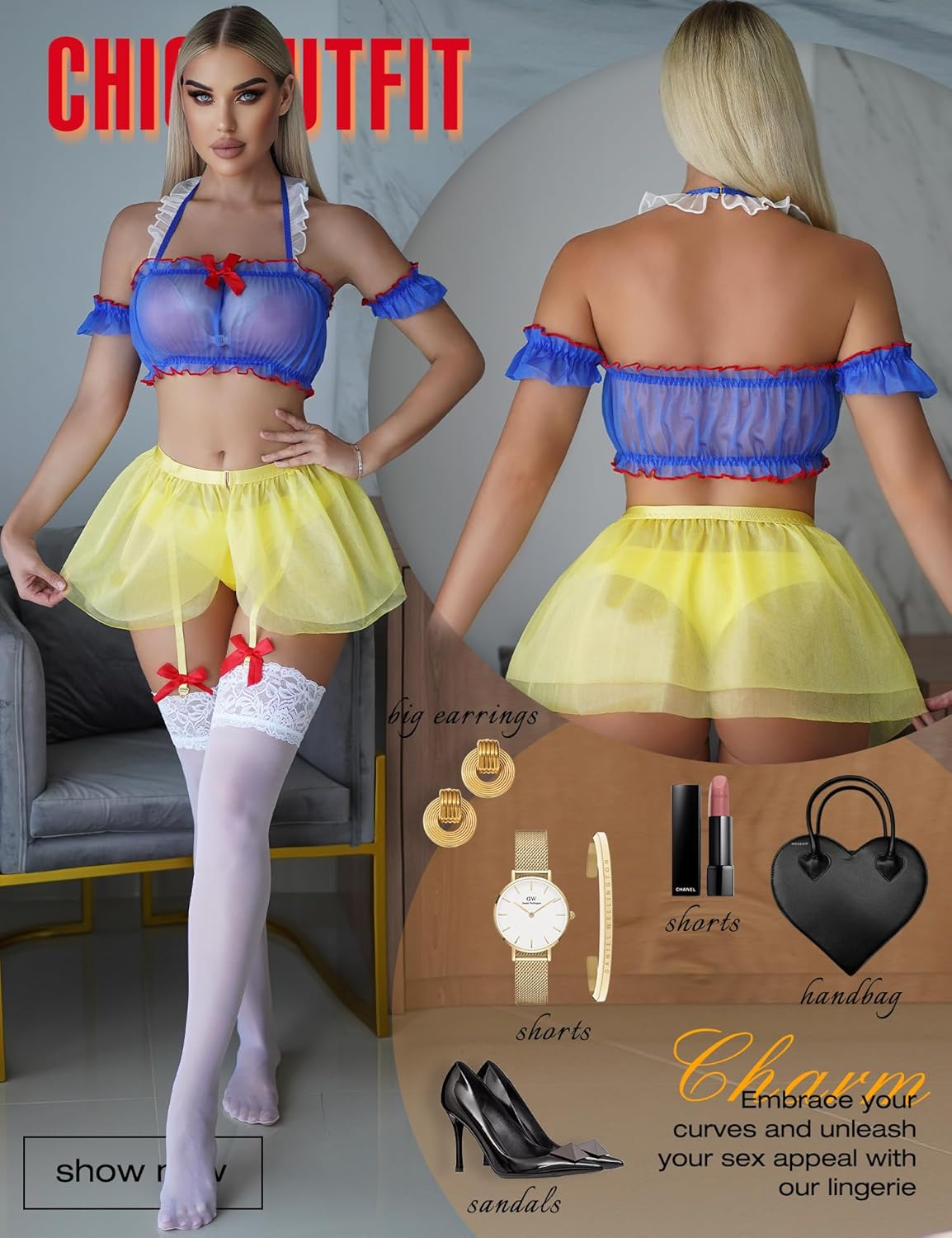 RSLOVE Sexy Womens Lingerie Set - Sexy Cosplay Lingerie Set Princess Lingerie Halloween Costumes Halloween Lingerie Role Play image number 4