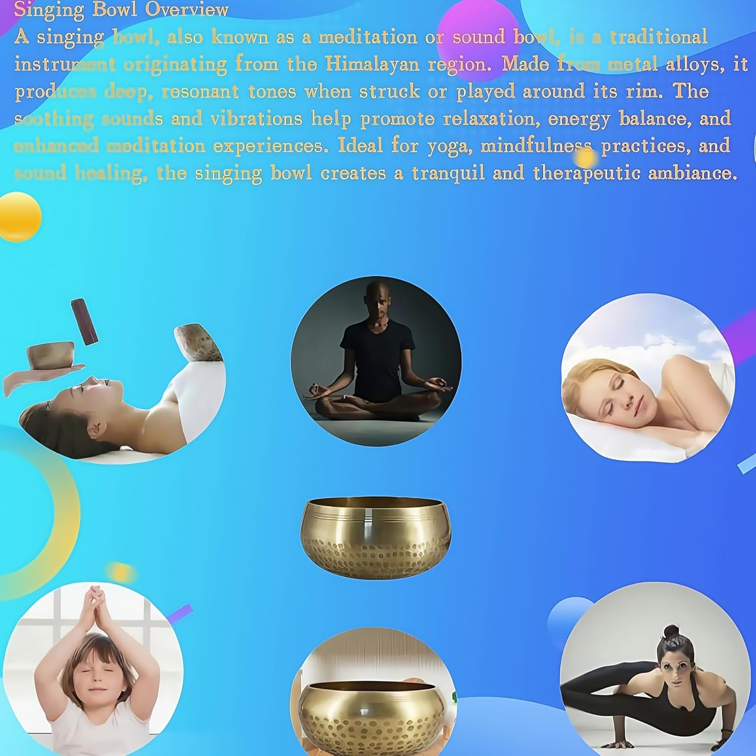 Fay Bless Tibetan Singing Bowl Set - Easy to Play for Beginners - Authentic Handcrafted Mindfulness Meditation Holistic Sound (Gold-8Cm/3In) - Gold-12Cm/4.7In image number 3