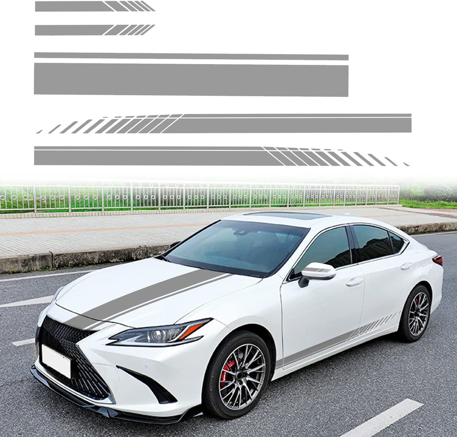 5PCS Car Hood Car Body Rearview Mirror Modified Sport Style Stripe Sticker Graphic Vinyl Racing Stripe Decal Decoration Accessories Sticker for Cars Orange