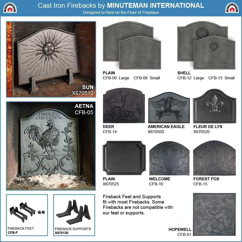 Minuteman International Plain Design Cast Iron Fireback, Large,Cfb-09,Black image number 3