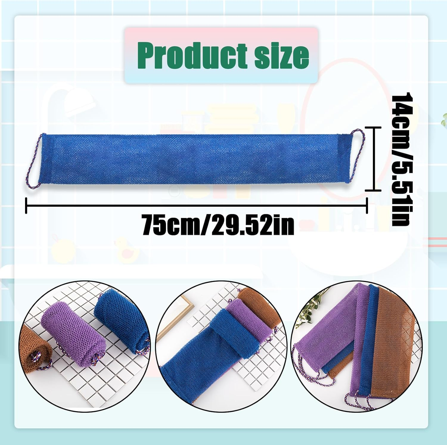 NILLOS African Bath Sponge, 3 PCS Nylon Exfoliating Long Net Bath Sponge for Men and Women Daily Shower, Bathing (3 Colors) image number 6