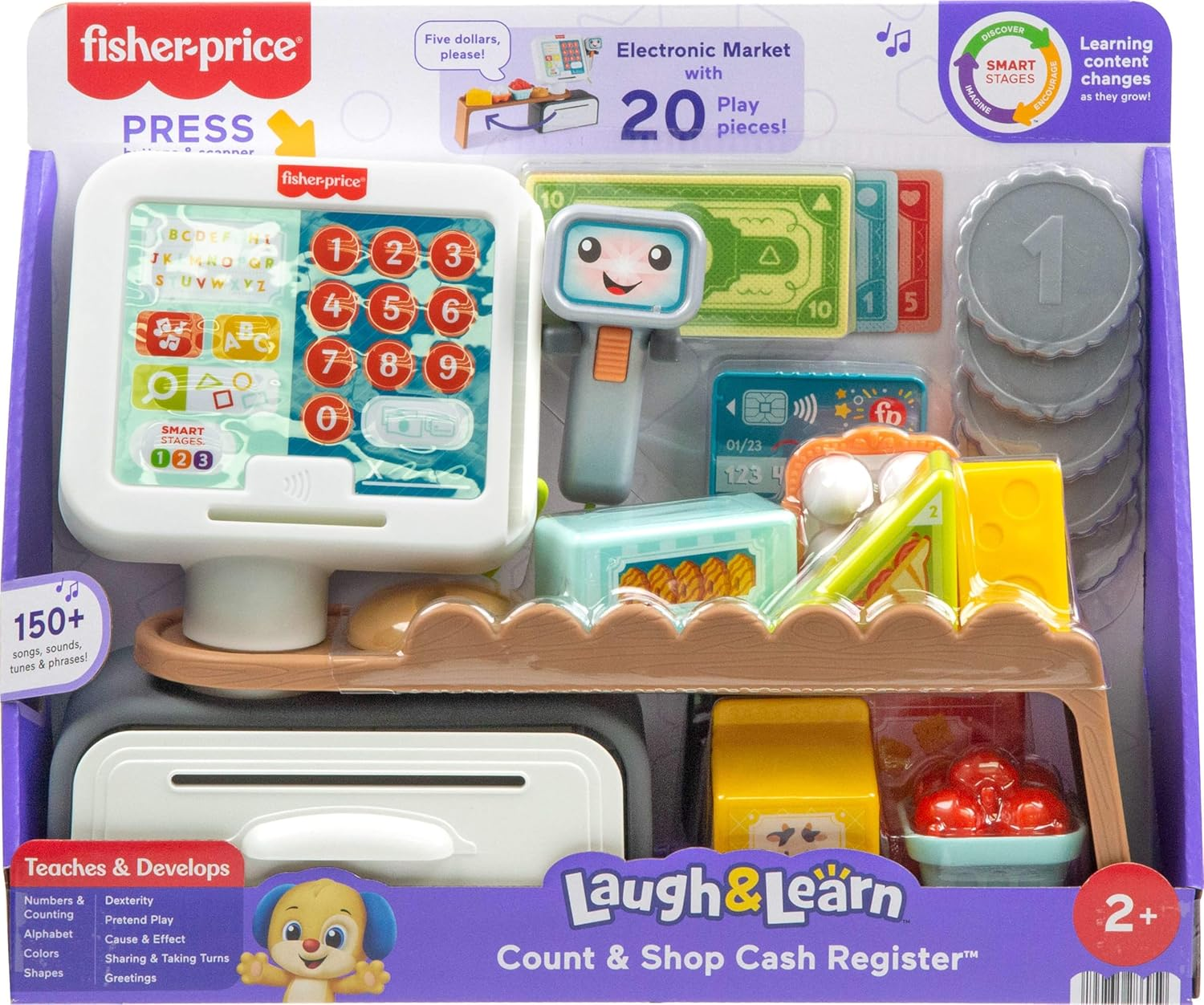 Fisher-Price Toddler Learning Toy Laugh & Learn Count & Shop Cash Register Play Store with 20 Pieces for Pretend Play Kids Ages 2+ Years image number 1