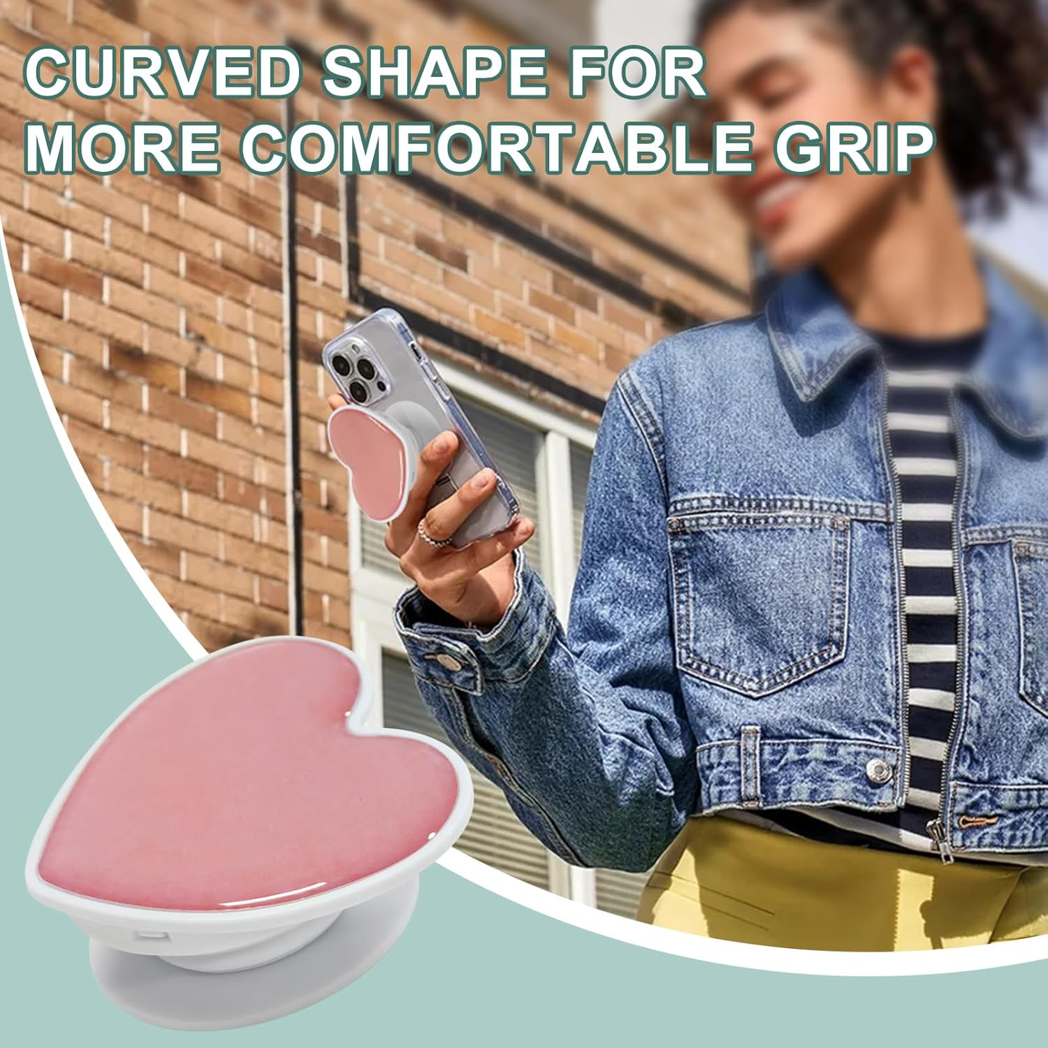 T Tersely 2Pack Cell Phone Holder for Kindle, Cute Heart Shape Collapsible Stand Expandable Multi Functional Mobile Phone Grip Stand Holder for Smartphone Tablet Cell Phone Accessory (Black+Pink) - Orange+Coral image number 5