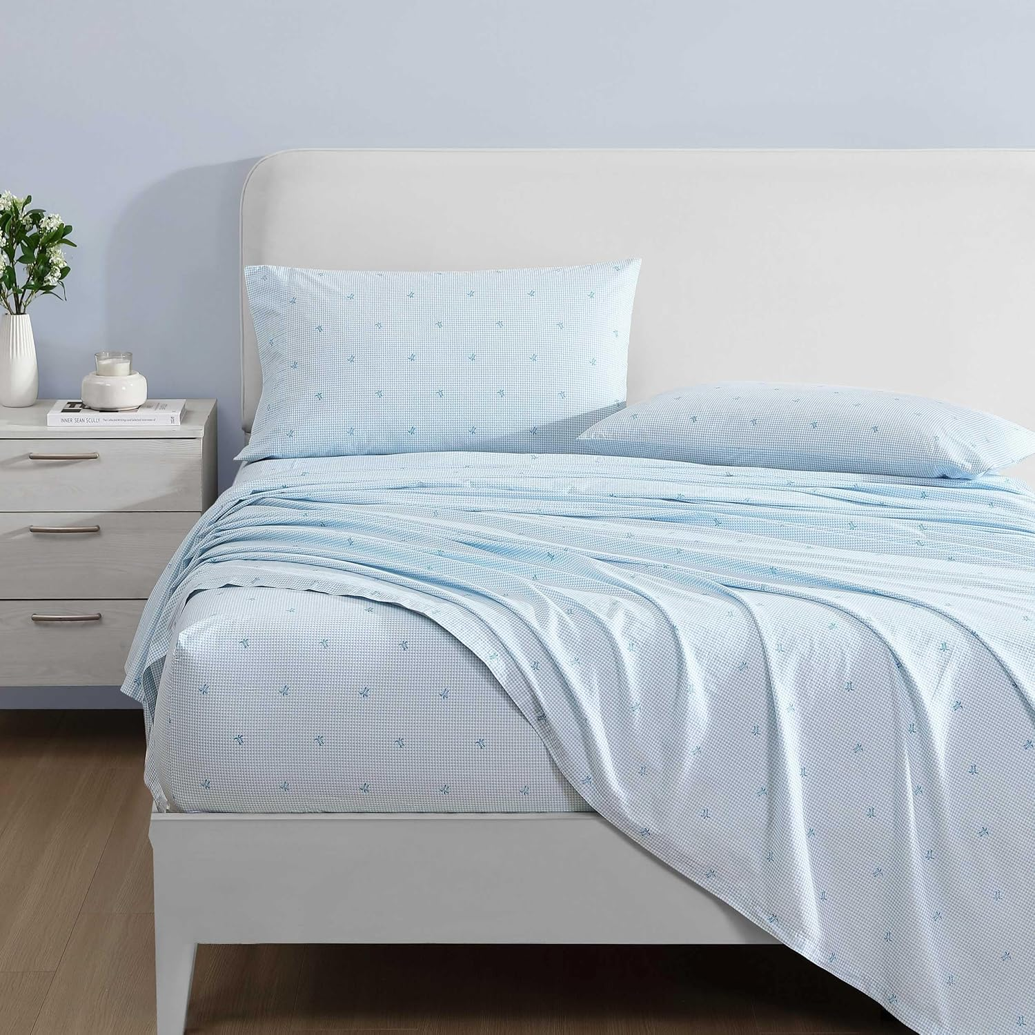 Laura Ashley - King Sheets, Cotton Percale Bedding Set, Lightweight & Breathable Home Decor (Turtle Gingham Blue, King) image number 3