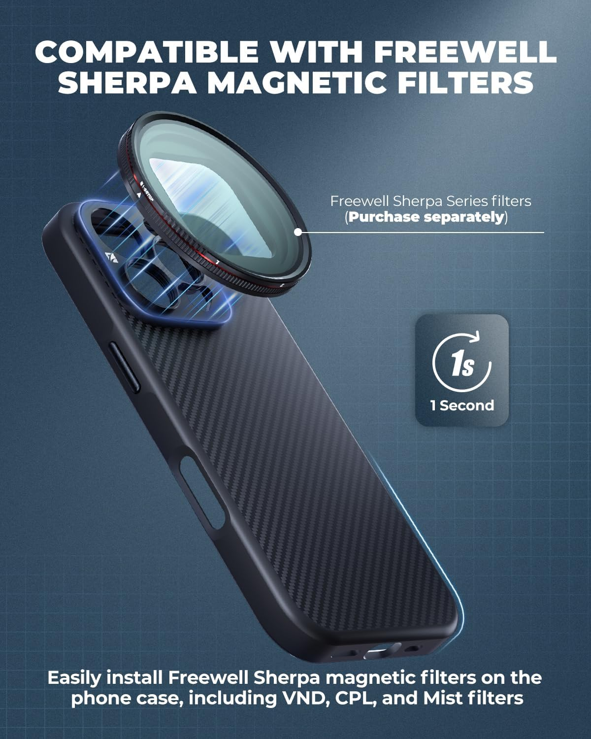 FREEWELL Pro Filmmaker Case for Iphone 14 Pro - Magnetic Filter Mount & 17Mm Lens Slot Black image number 3